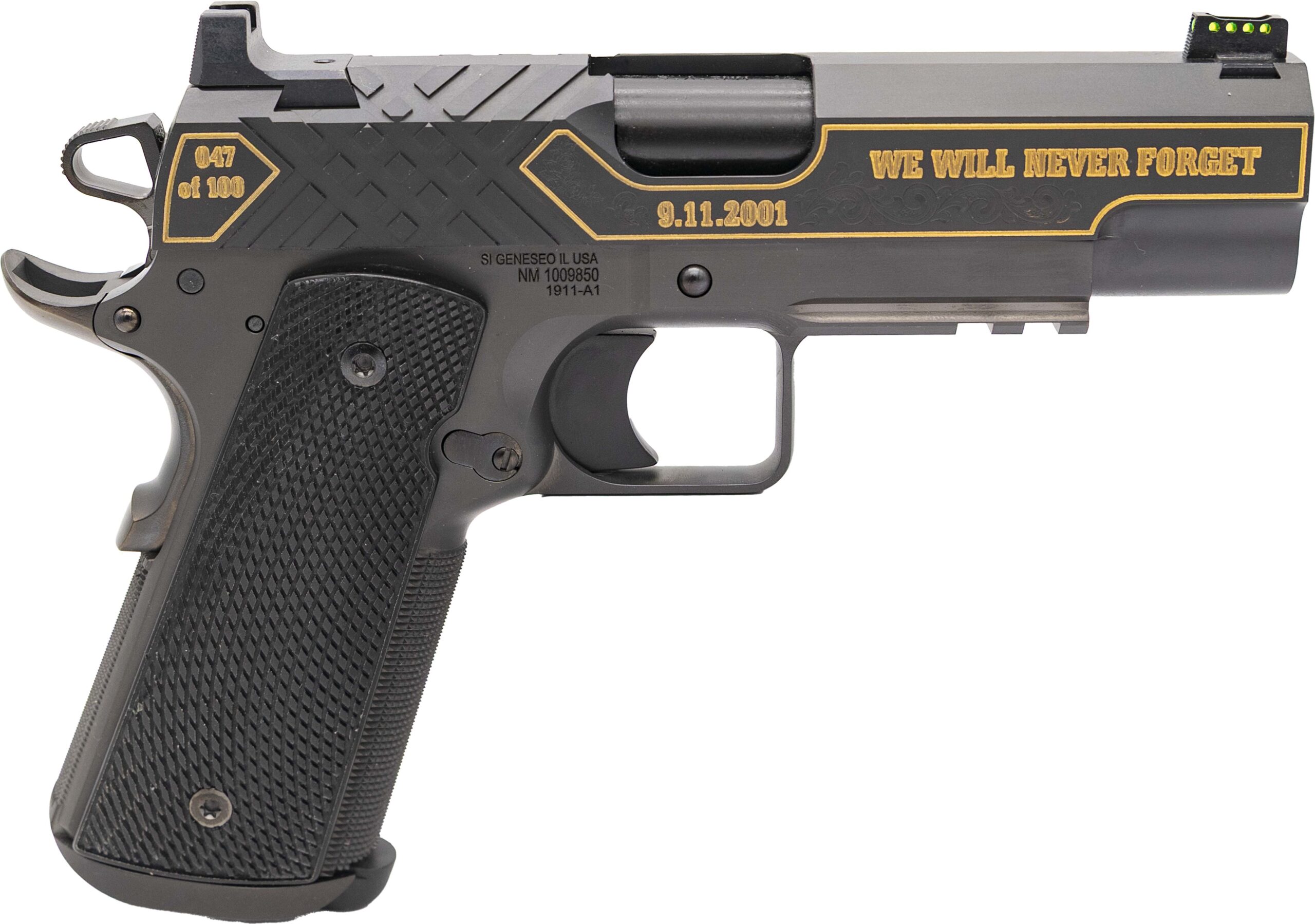 Commemorative 1911 pistol engraved with 9/11 tribute