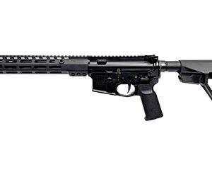 Black AR-15 style rifle on white background