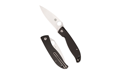 Two black folding pocket knives on white background