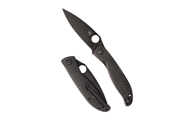 Two black folding knives, one open, one closed