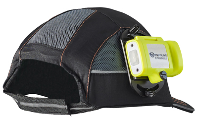 Black safety cap with attached LED headlamp
