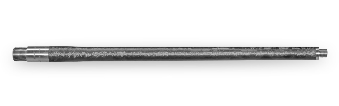 Long threaded galvanized steel pipe on white background