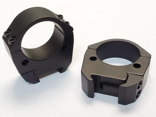 Two black metal scope mounting rings