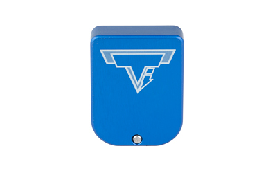 Blue device with white geometric logo