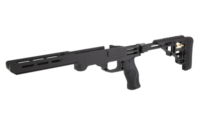 Black tactical rifle with adjustable stock