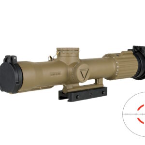 Tan rifle scope with mounting base and reticle