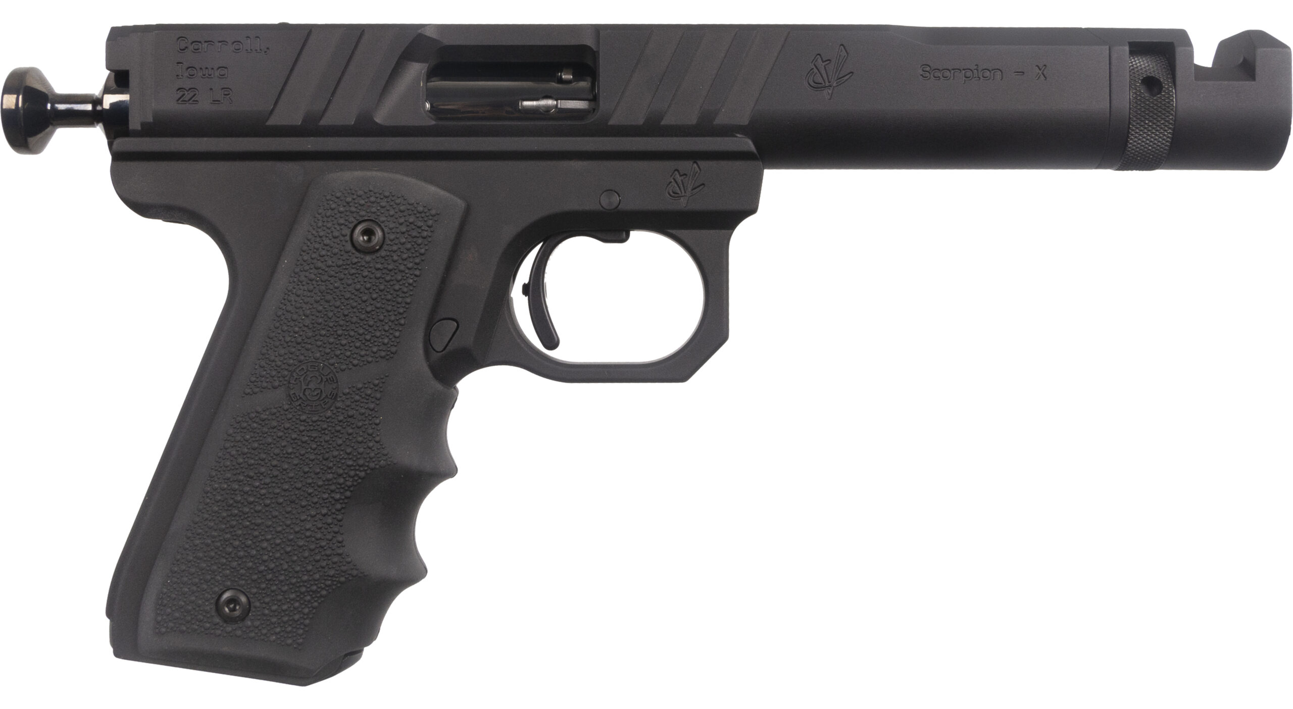 Black .22 caliber semi-automatic pistol side view