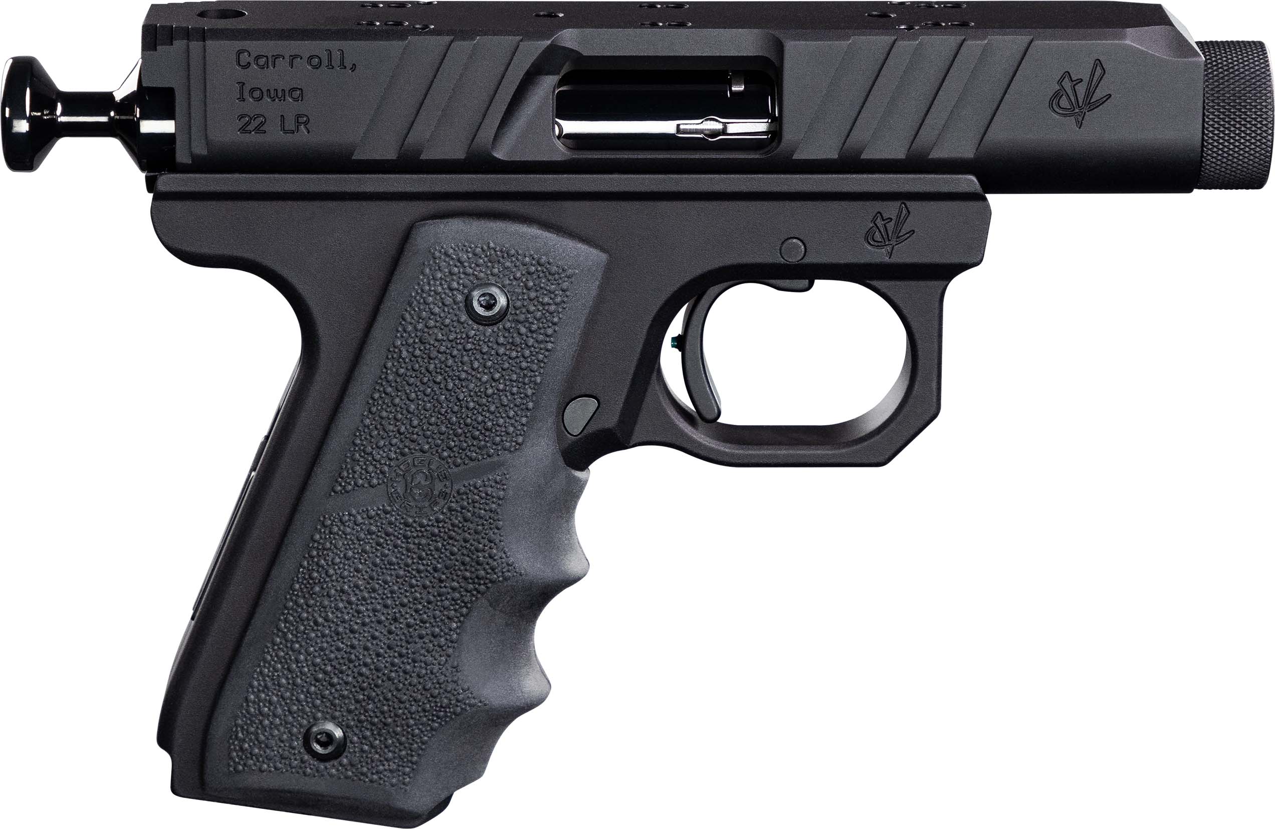 Black .22 LR semi-automatic pistol close-up