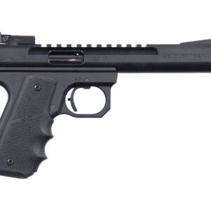 Black target pistol with long barrel