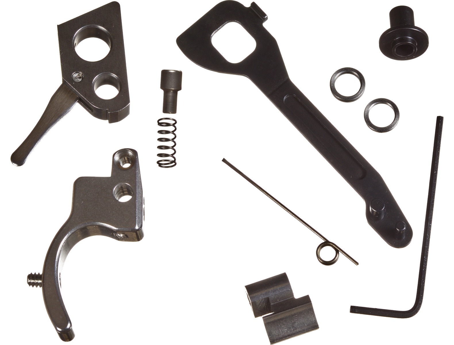 Disassembled metal mechanical parts on white background