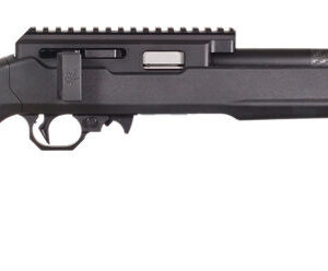 Black bolt-action rifle with carbon fiber barrel