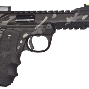 Camouflage .22 caliber semi-automatic pistol on white background