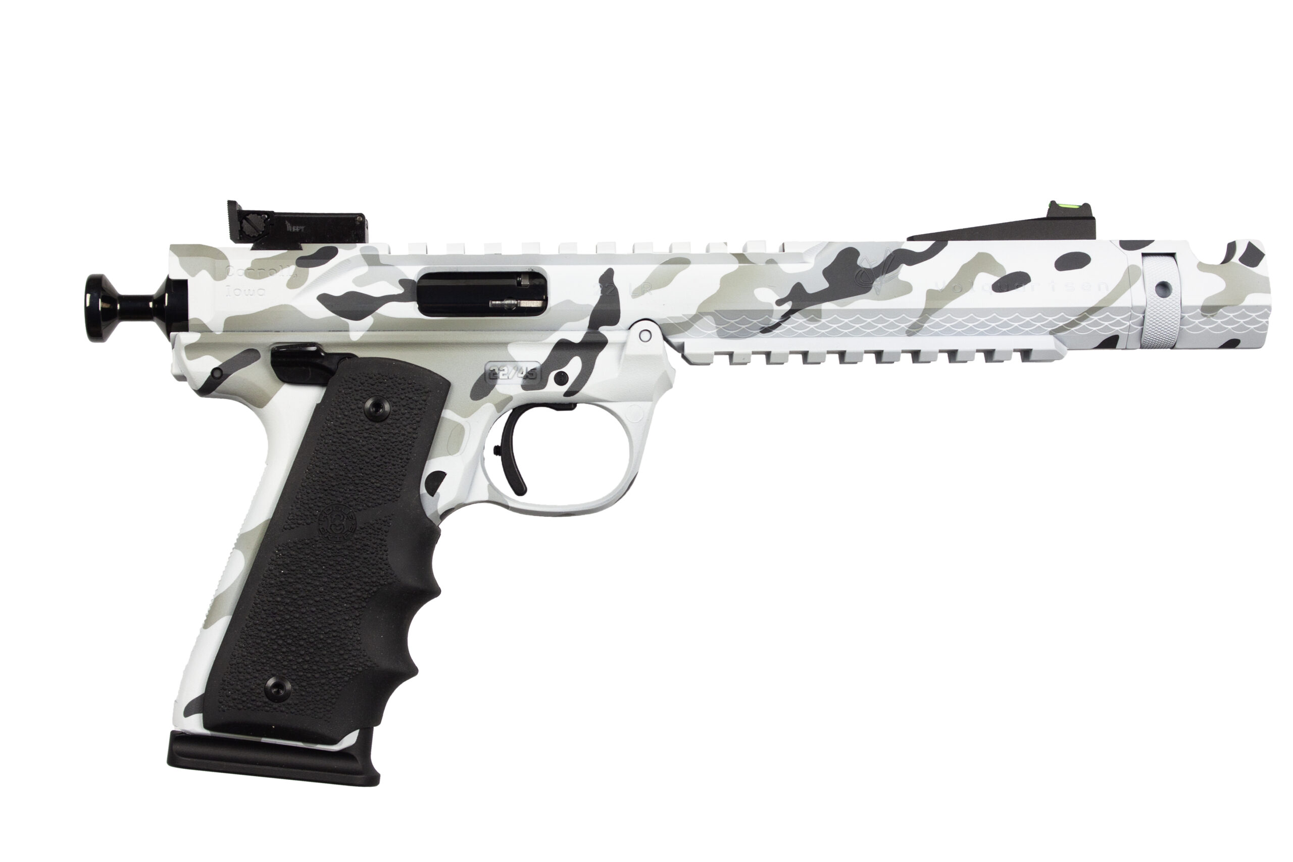 White camouflage semi-automatic pistol on white background