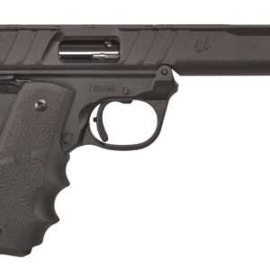 Black semi-automatic pistol on white background