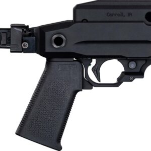 Black compact bolt-action pistol with brace