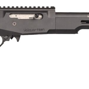 Modern black semi-automatic rifle on white background