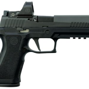 Black semi-automatic pistol with red dot sight