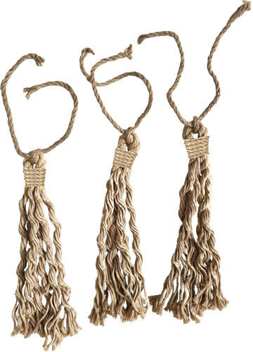 Three rope tassels with looped tops