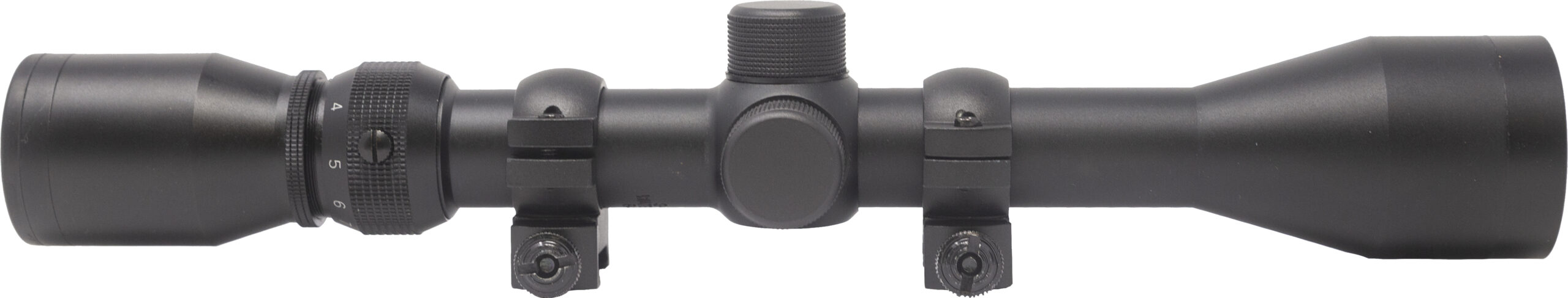 Black rifle scope with mounting rings