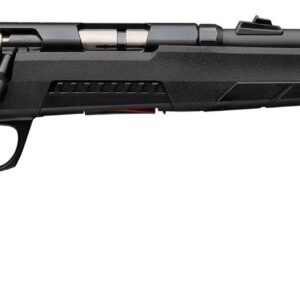 Black bolt-action rifle on white background