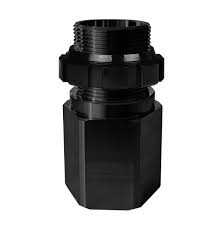 Black threaded plastic cable gland connector