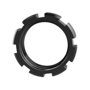 Black metal locknut with external notches
