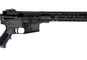 Black AR-15 style semi-automatic rifle