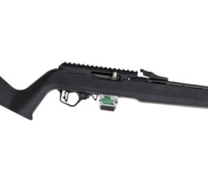 Black semi-automatic rifle on white background