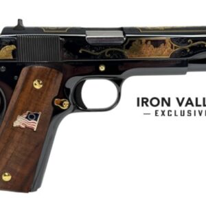 Engraved pistol with wooden grip and gold detailing