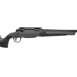 Black bolt-action rifle on white background