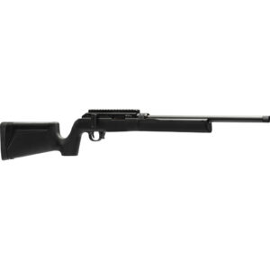 Black bolt-action rifle on white background