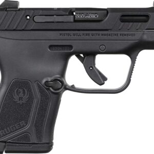 Black semi-automatic handgun side view on white background