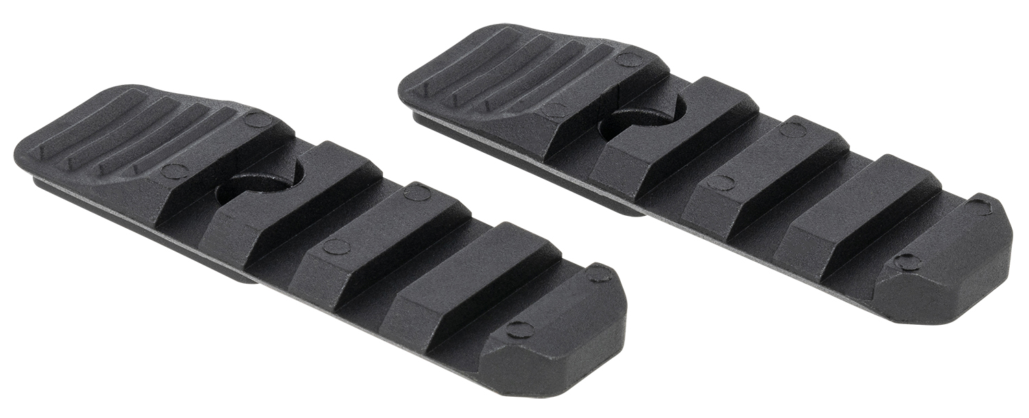 Two black plastic mounting brackets isolated on white