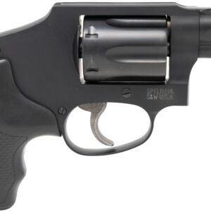 Black snub-nose revolver on white background