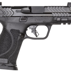 Black semi-automatic handgun on white background