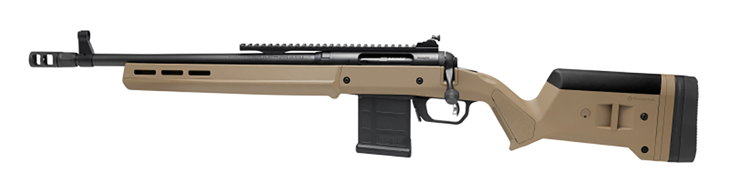 Tan bolt-action rifle on white background