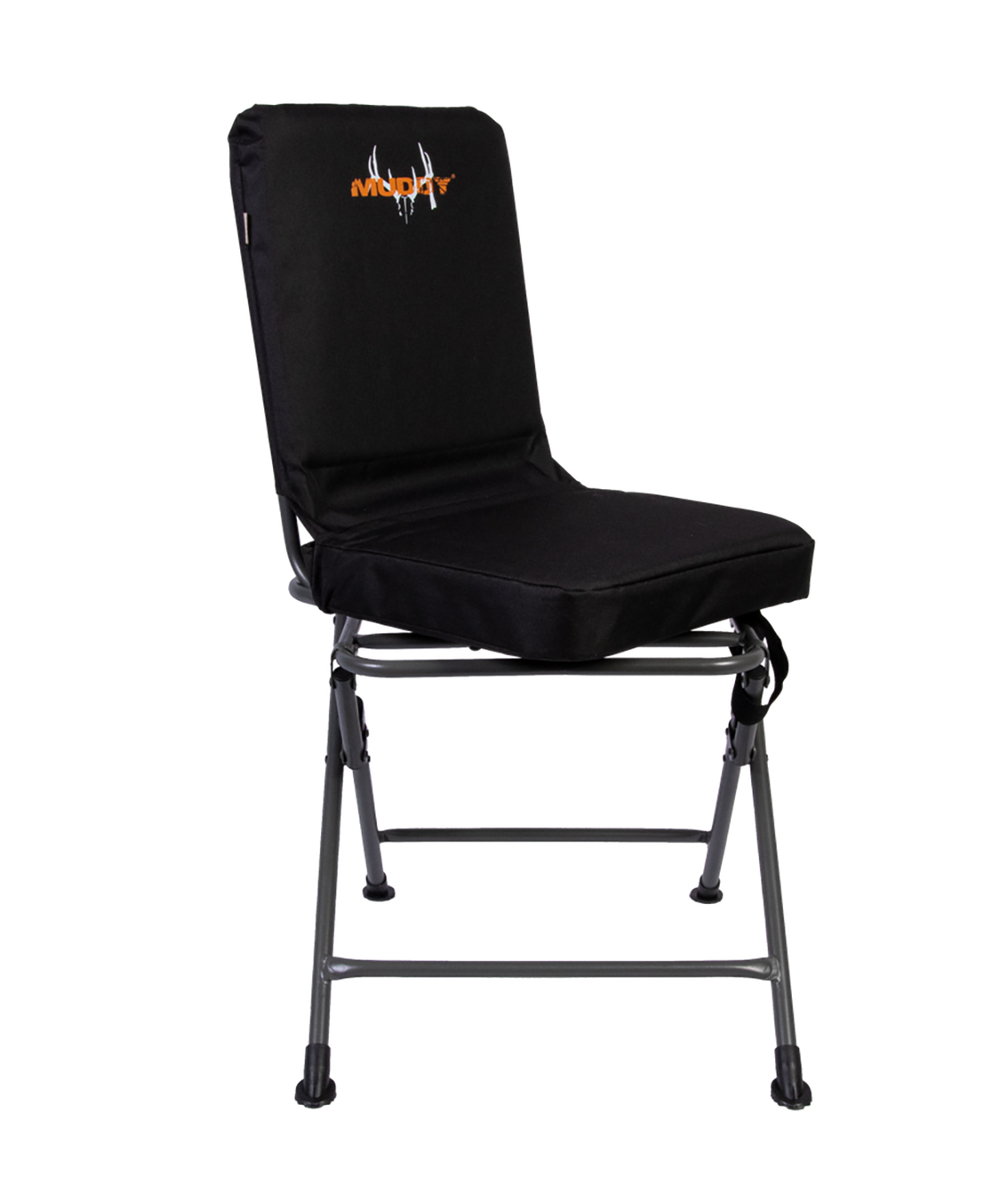 Black padded folding chair with metal frame