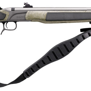 Green stock rifle with sling on white background