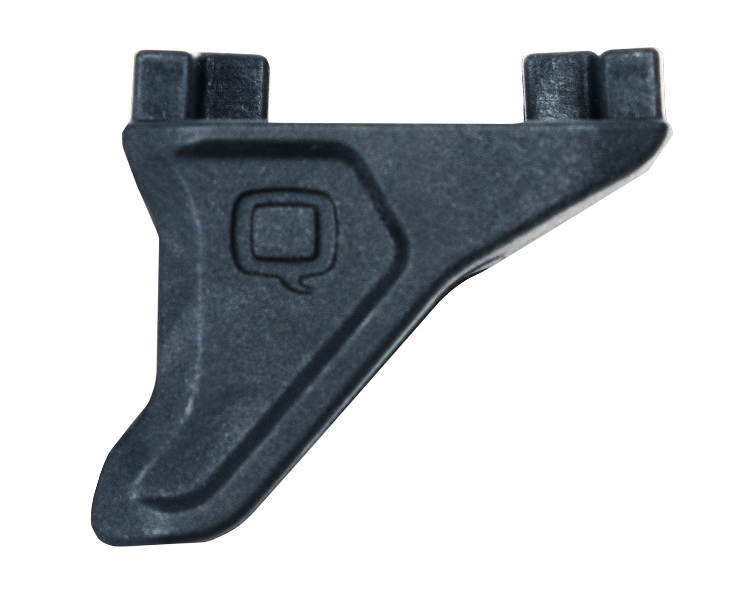 Black plastic mounting bracket with embossed logo