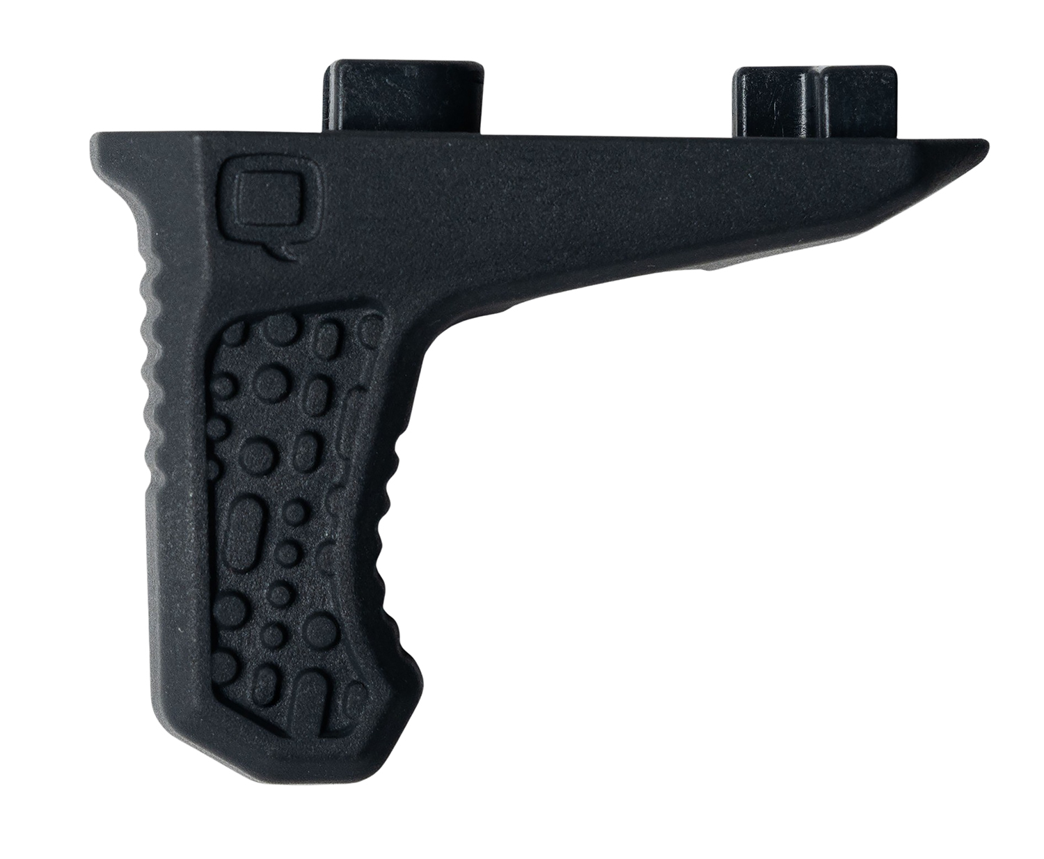 Black plastic vertical grip accessory with textured handle