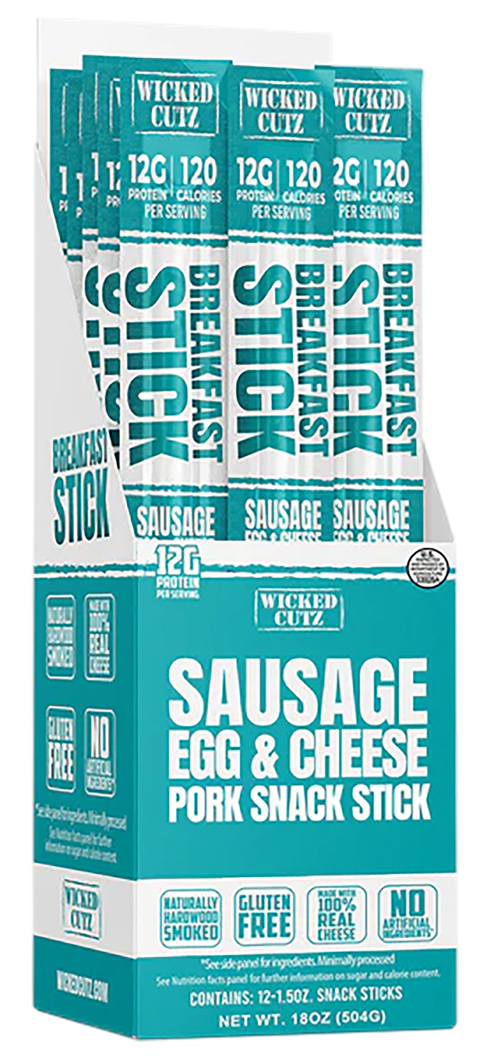 Wicked Cutz sausage egg cheese snack sticks display