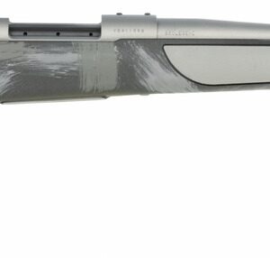 Bolt-action rifle with gray camo stock