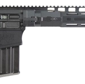 Black AR-15 style rifle on white background