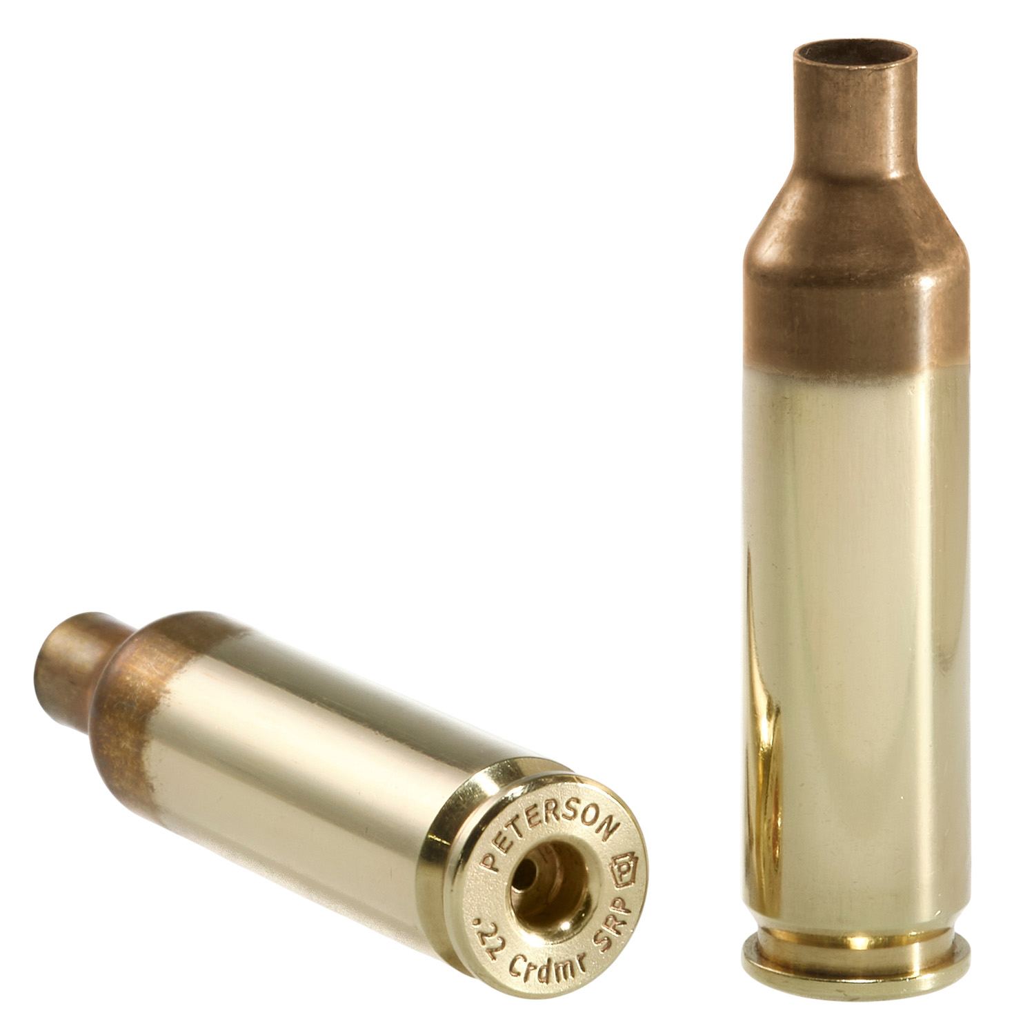 Two brass 22 Creedmoor rifle cartridges