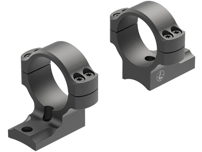 Two black metal rifle scope mounting rings