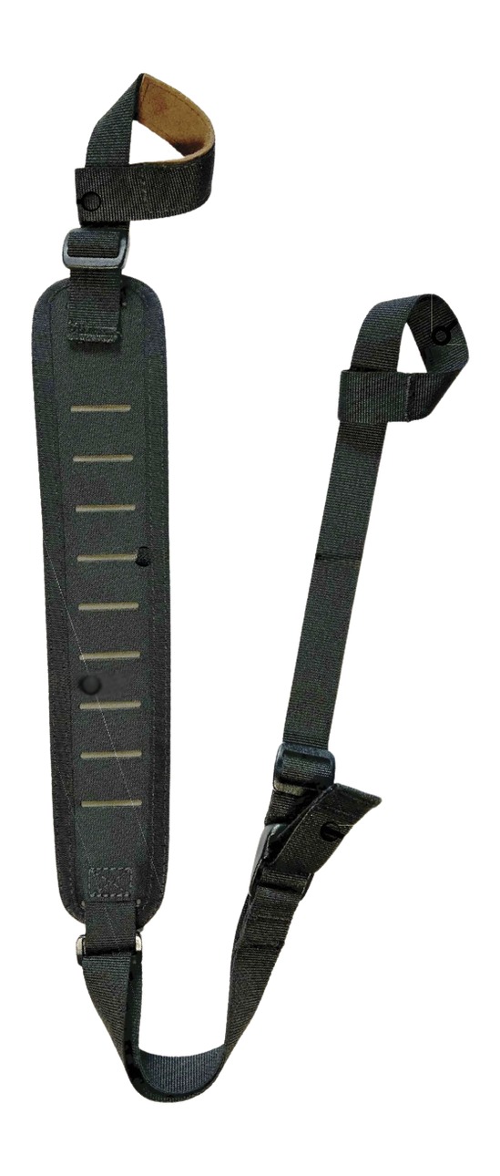 Black adjustable rifle sling with shoulder pad