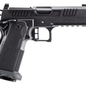 Black semi-automatic pistol isolated on white background