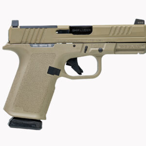 Tan semi-automatic pistol on white background