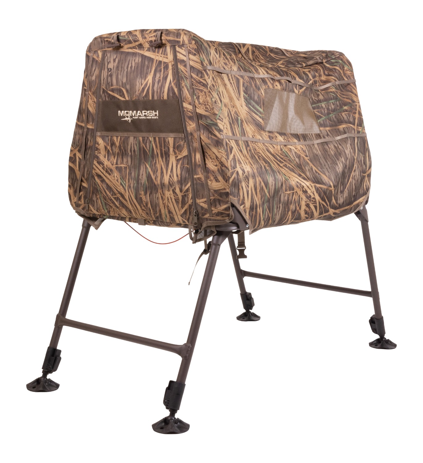 Camouflage elevated hunting dog stand with metal legs