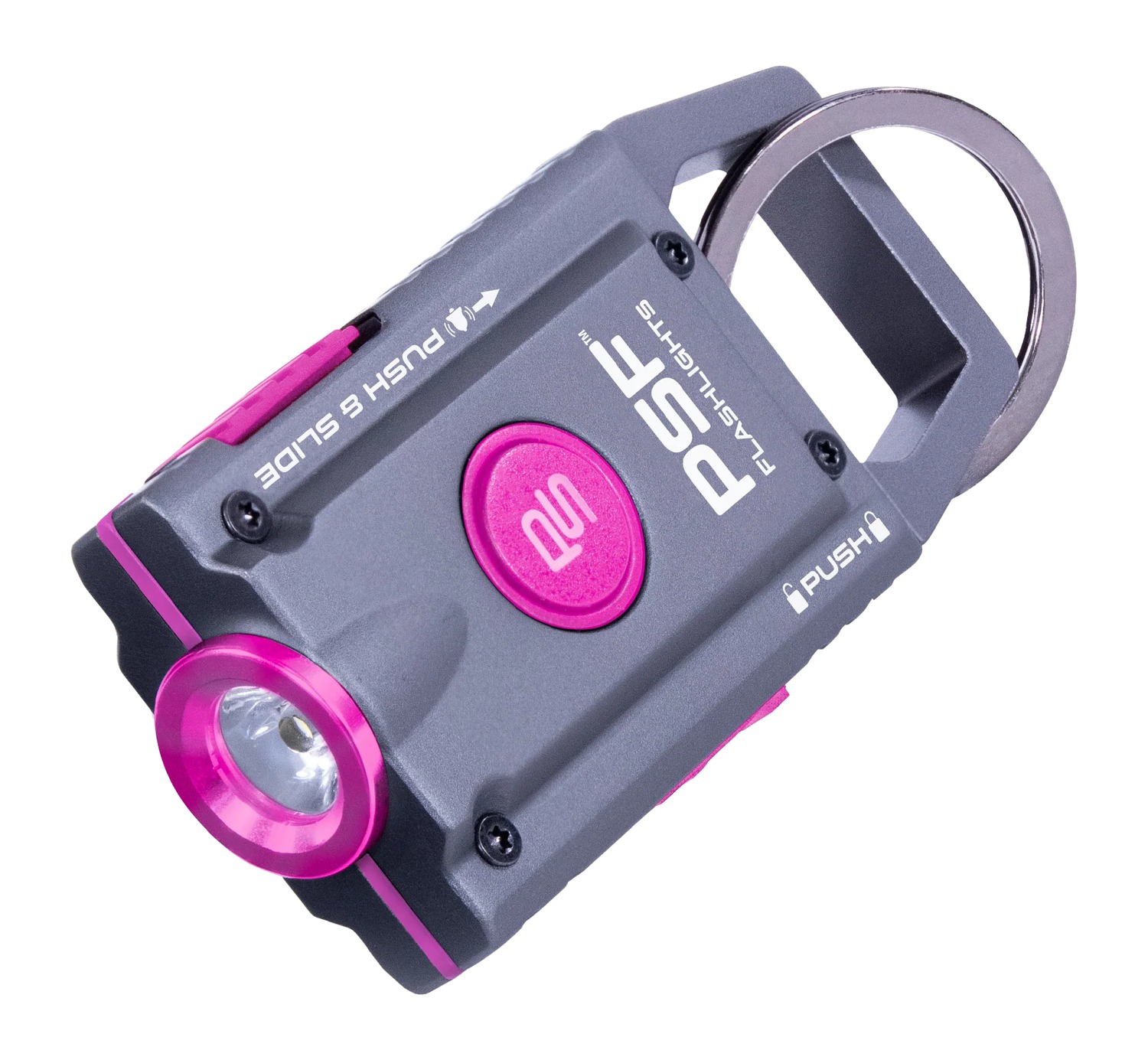Gray and pink compact safety flashlight